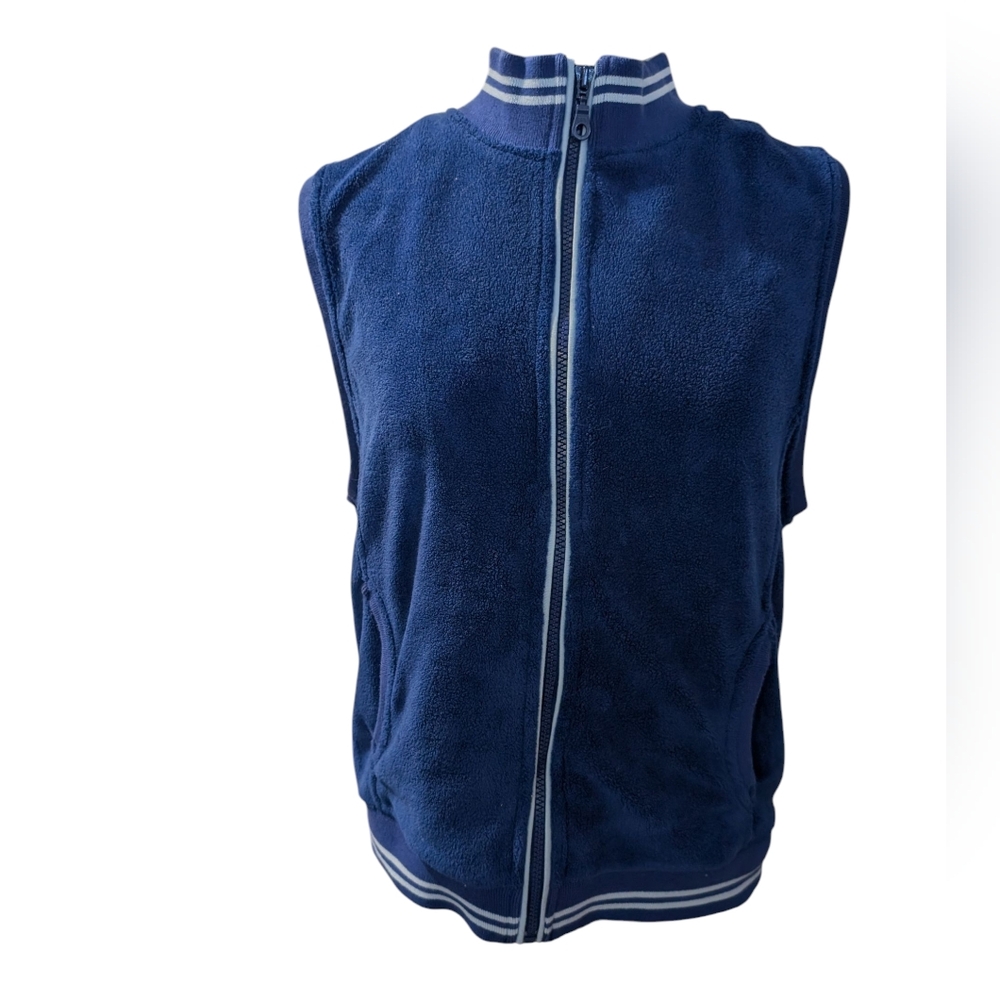 90s Vintage Y2K Women's Blue Velour Zip-Up Fleece Vest Size Medium‎